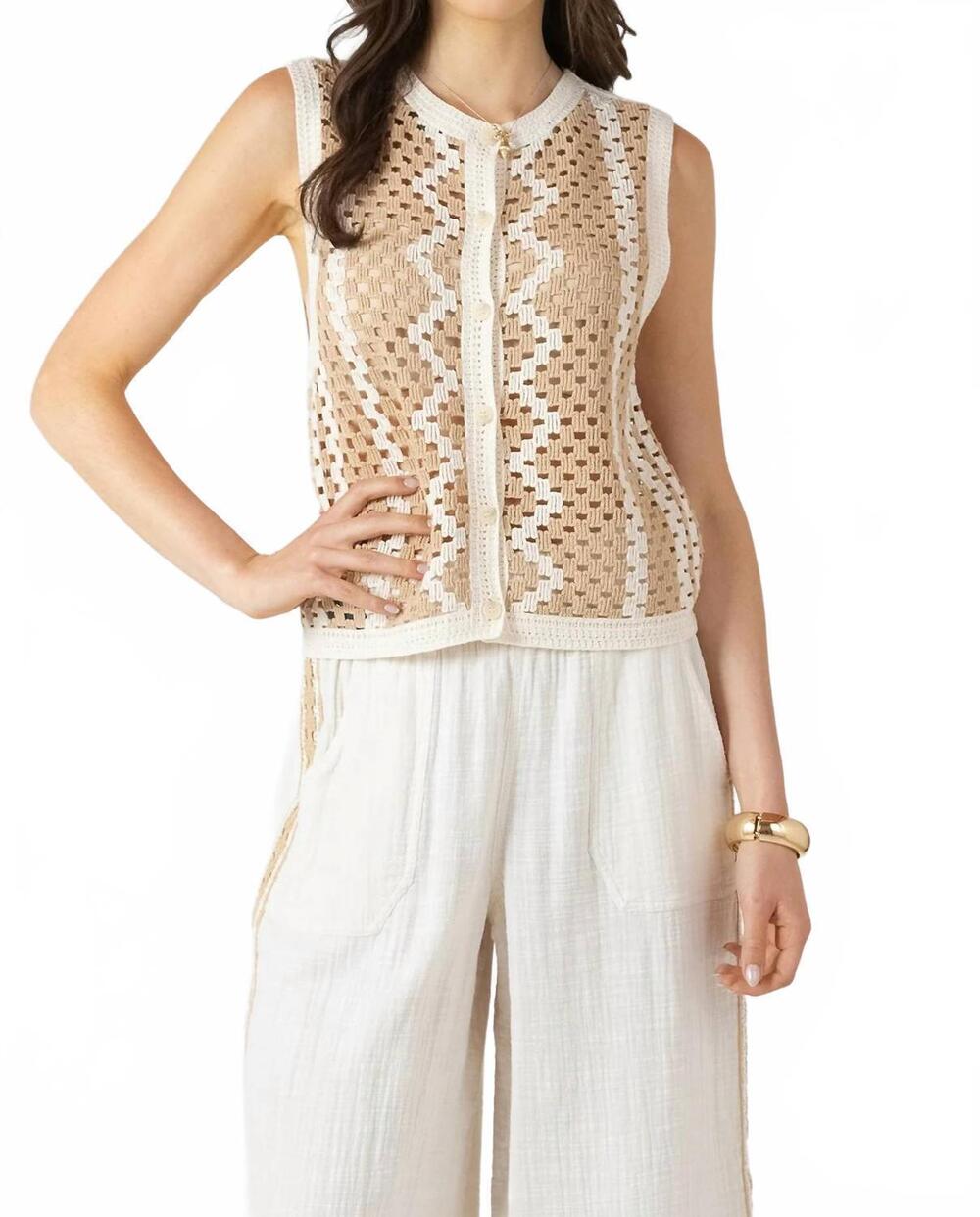 NEW DEX naturally chic crochet top in natural/sand combo